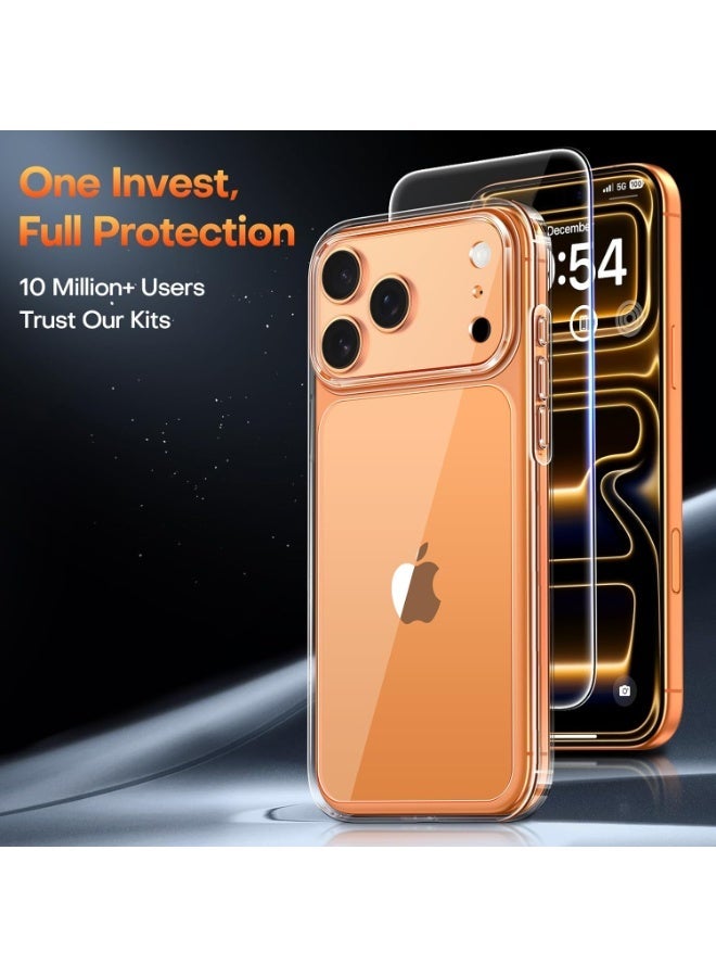 راكسوم جراب لهاتف iPhone 17 Pro Max مع واقي شاشة من قطعة واحدة، حماية كاملة لعدسة الكاميرا، غطاء خلفي شفاف مقاوم للصدمات - شفاف - Image 2